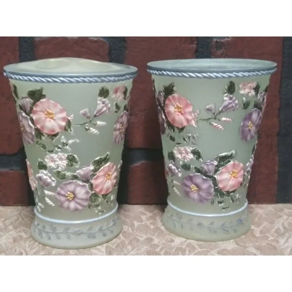 3-Pc Bathroom Set Morning Glory Resin Retd. Tumbler Toothbrush Holder Soap Dish